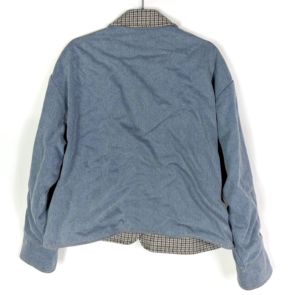 Sandro Jacket Denim Blue Houndstooth Contrast Collar Button Front Sz 42 / 10 US - Picture 10 of 13